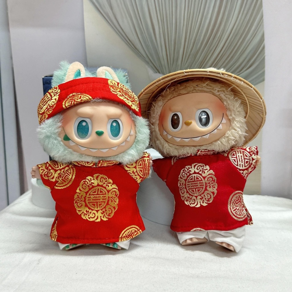 Traditional Vietnamese Áo Dài For Labubu With Mấn (Crown) - 4 PCS Set - 8” Doll